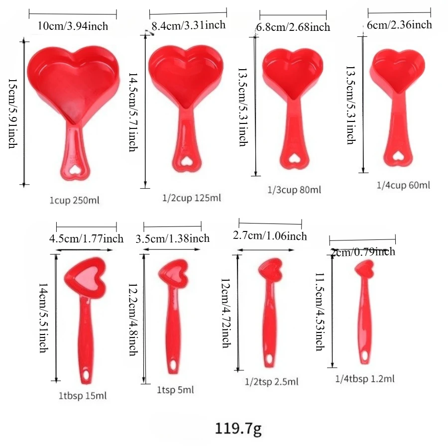 Plastic heart-shaped measuring cup measuring spoon measuring spoon set of eight grams scale baking household tools kitchen spoon view 6