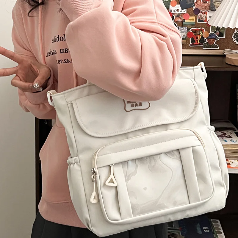 Shoulder Bag NEW Canvas Solid Color Zipper Large Capacity Storage Bag Daily Commuter Tote Student Schoolbag Personality Handbag