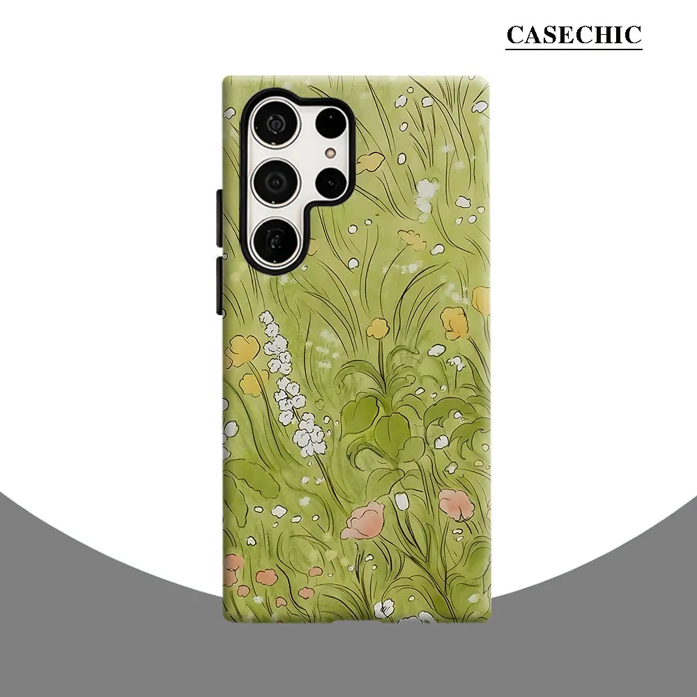 Watercolor Meadow Phone Case for Samsung Galaxy S26 S25 Ultra S24 S23 Ultra Plus Shockproof Double layer tough Back Cover