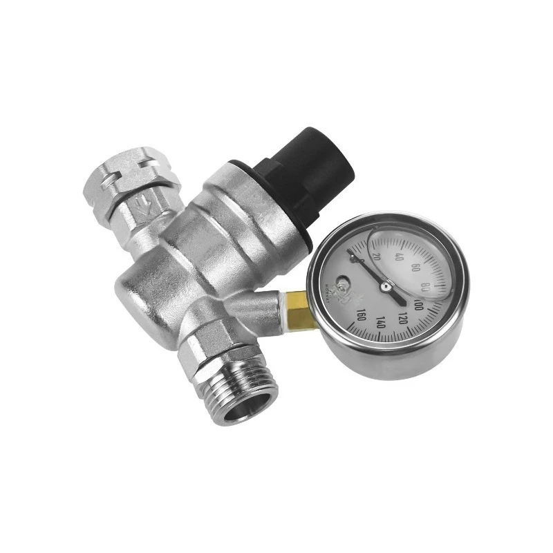 3/4 Inch RV Brass Water Pressure Regulator with Gauge, Adjustable Water Pressure Reducing Valve for Camper Trailer Water System
