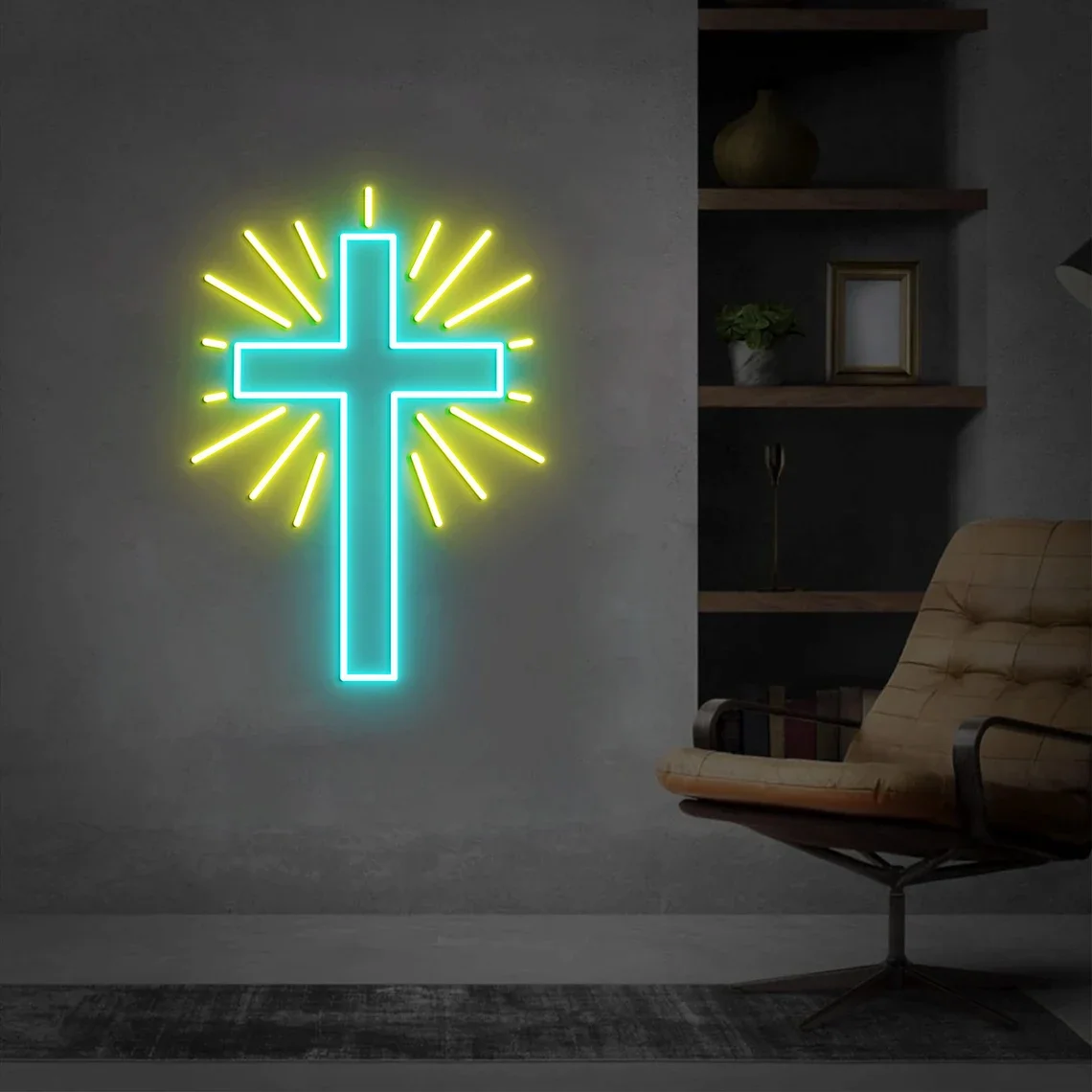 Cross Neon Sign Shinging Jesus Kids Baby Night Sign Bedroom Dimmable Faith Sign Wall Decoration Wedding Neon Living Room Neon