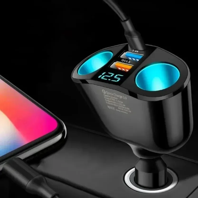 Multiple Devices Can Be Charged at the Same Time with Digital Display Car Charger Dual-port Car Fast Charger Adapter
