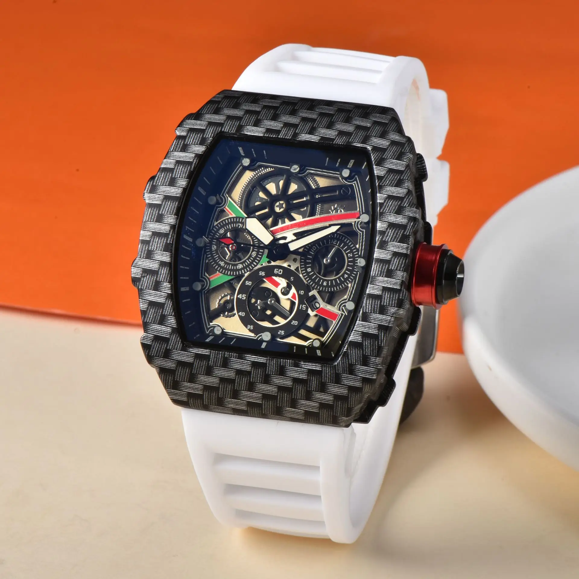 YFY wine barrel type quartz watch men's multi-function European and American fashion trend single calendar quartz watch
