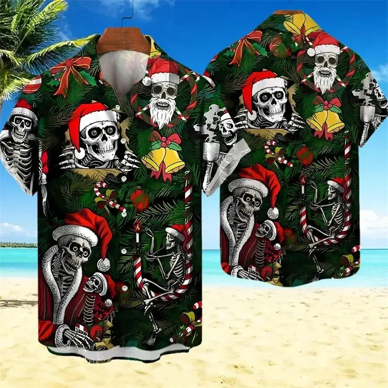 

Men's Skull Christmas 3D Printed Pattern Shirt Hawaiian Holiday Party Men's Shirts Summer Fashion Short Sleeve Lapels Men's Tops