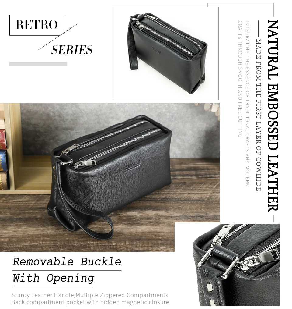 Kontakt Echt leder Männer Clutch Taschen Armband verrückte Pferd Leder Handtasche Herren tasche Handy tasche männliche Kupplungen Brieftaschen – Detail 11