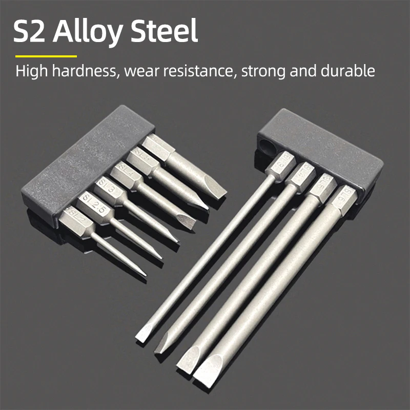 Magnetic Tip Flat Head Screwdriver Bits Set 50/100mm 2.0-6.0mm Slotted Screwdriver Drill 1/4 Inch Hex Shank Hand Electric Tools