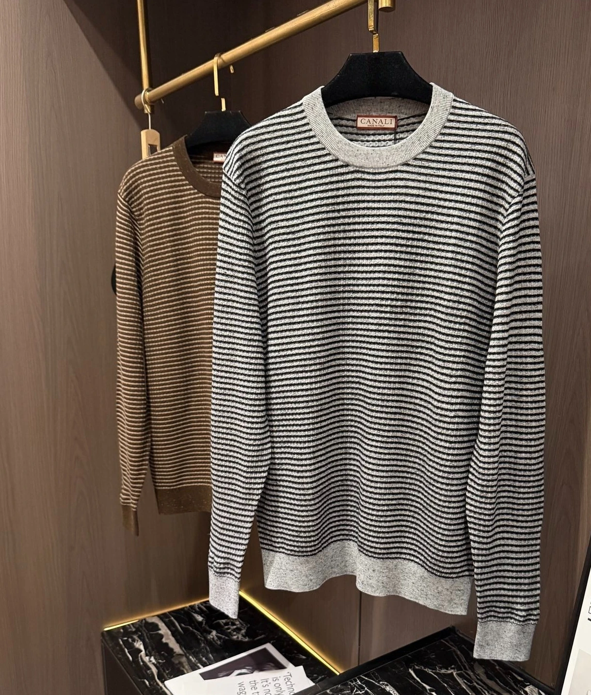 Italian CA casual wool crew neck striped knitted sweater