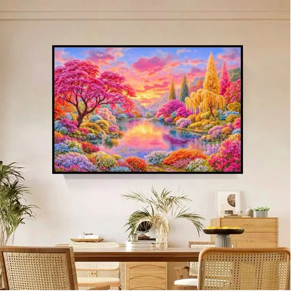 9CT 100X75CM Lake Colorful Scenery Needlework,DIY Living Room Printed Cross Stitch,Set For Embroidery Kit Full Cotton Threads