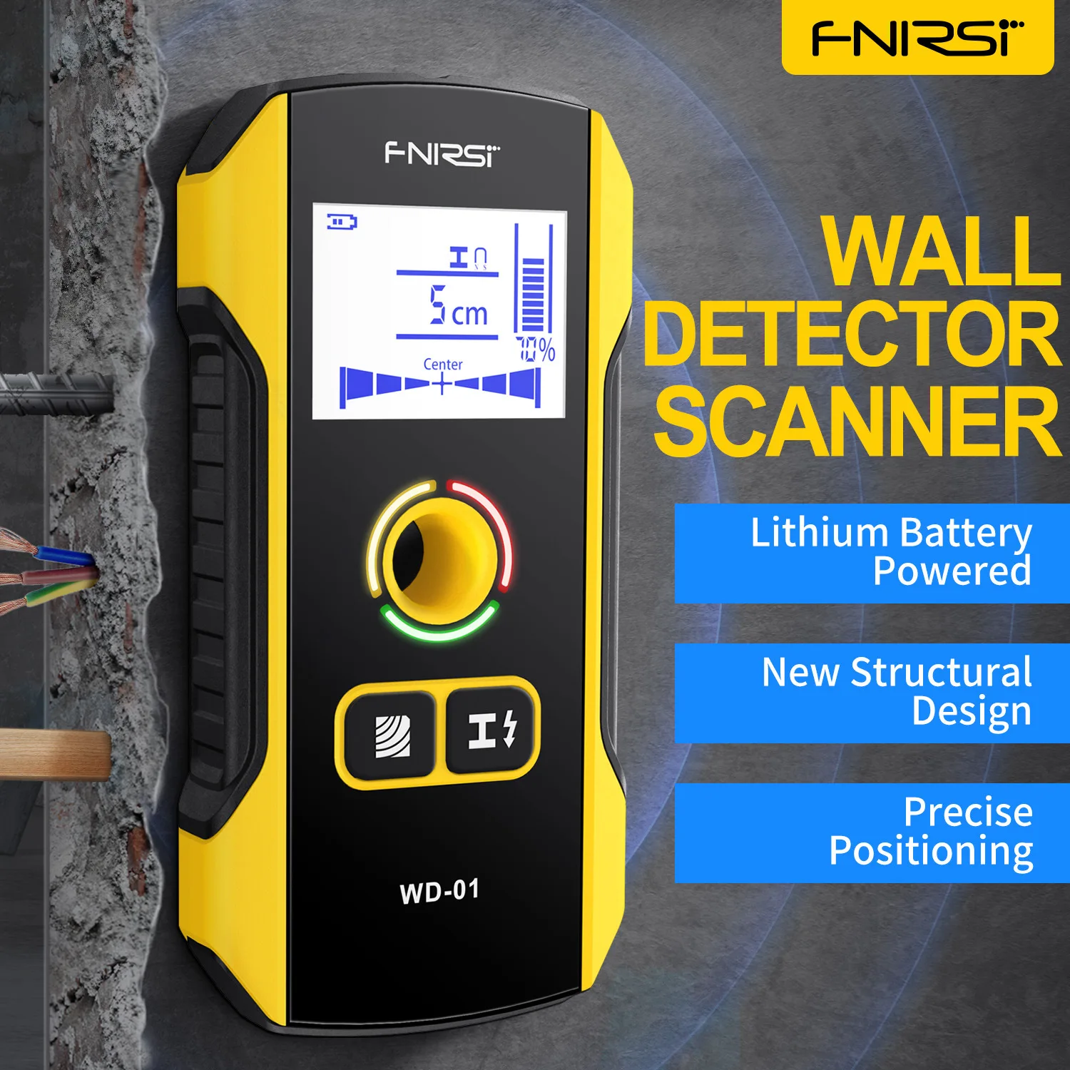 fnirsi wd01 metal detector scanner de parede com recem projetado posicionamento buraco ac live cabo wires metal wood stud encontrar 01