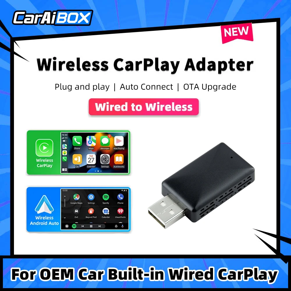 CarAIBOX USB Plug and Play 2in1 Wireless CarPlay Wireless Android Auto Box For Car Radio with Wired CarPlay or Android auto