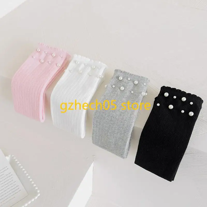 

D55E Stylish Girls Over the Knee Socks Lovely Pearls Knee Length Socks Fun Fashion
