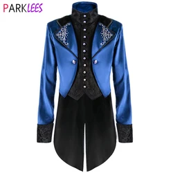 Royal Blue Steampunk Gothic Tailcoat Jacket Men Victorian Medieval Renaissance Halloween Uniform Stage Cosplay Pirate Outfit 3XL