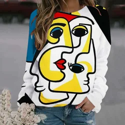 Abstract Face Pattern Sweatshirts Funny 3D Print Hoodies Women Long Sleeve Y2k Hoodie Oversized Pullovers Tops Female Clothing