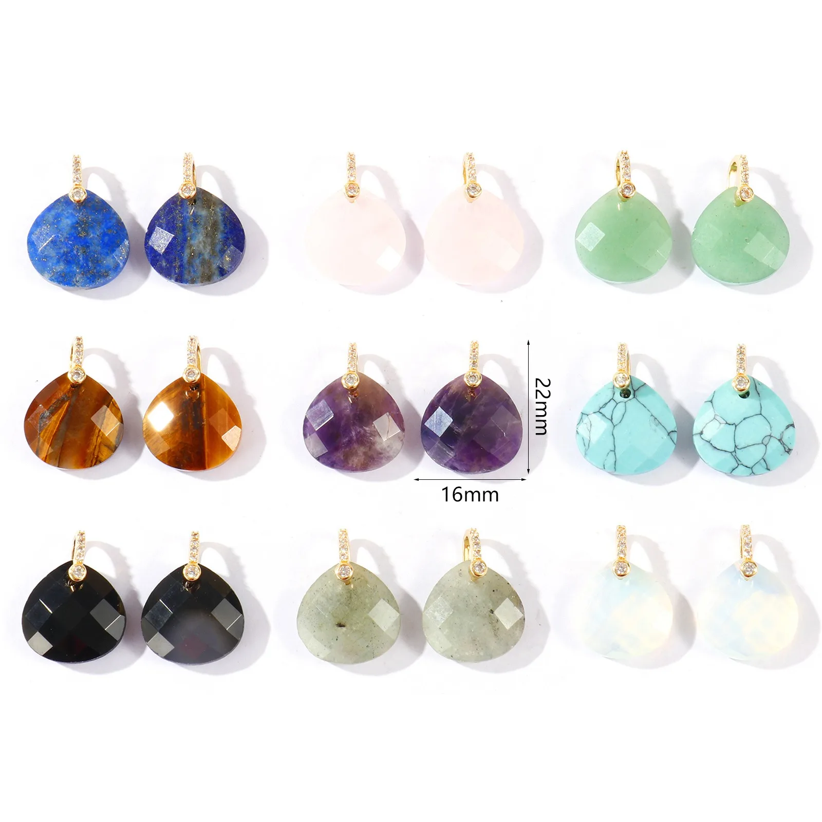 2pcs Brass Charms 18K Gold Plated Multicolor Drop Faceted Stone Pendants DIY Women Necklace Earrings Jewelry Findings 22mmx16mm