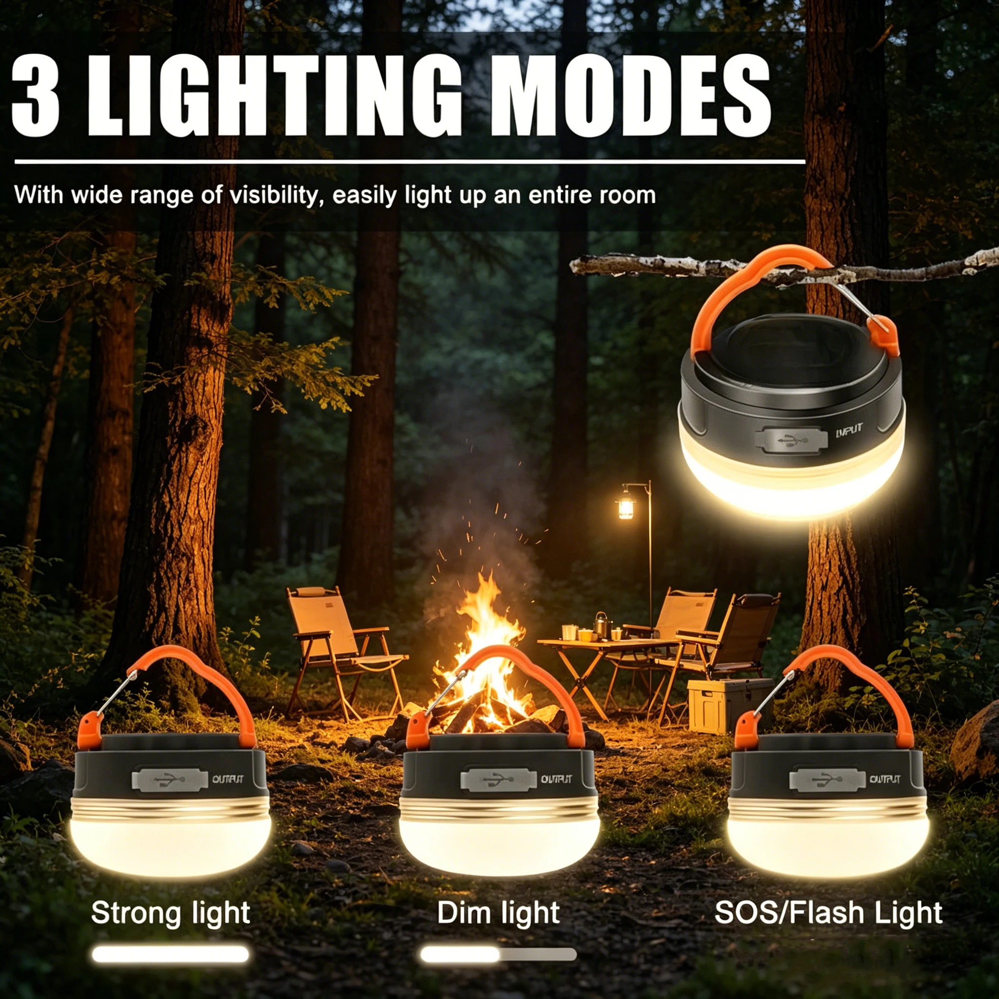 Rechargeable LED Portable Camping Light Power Bank Handheld Waterproof Outdoor Tent Lantern Floodlight Flashlight