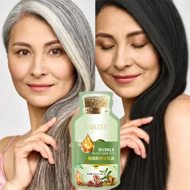 Pure Natural Herbal Hair Dye Shampoo Change Hair Color Cover Gray White Treatment Bubble Plant Dye