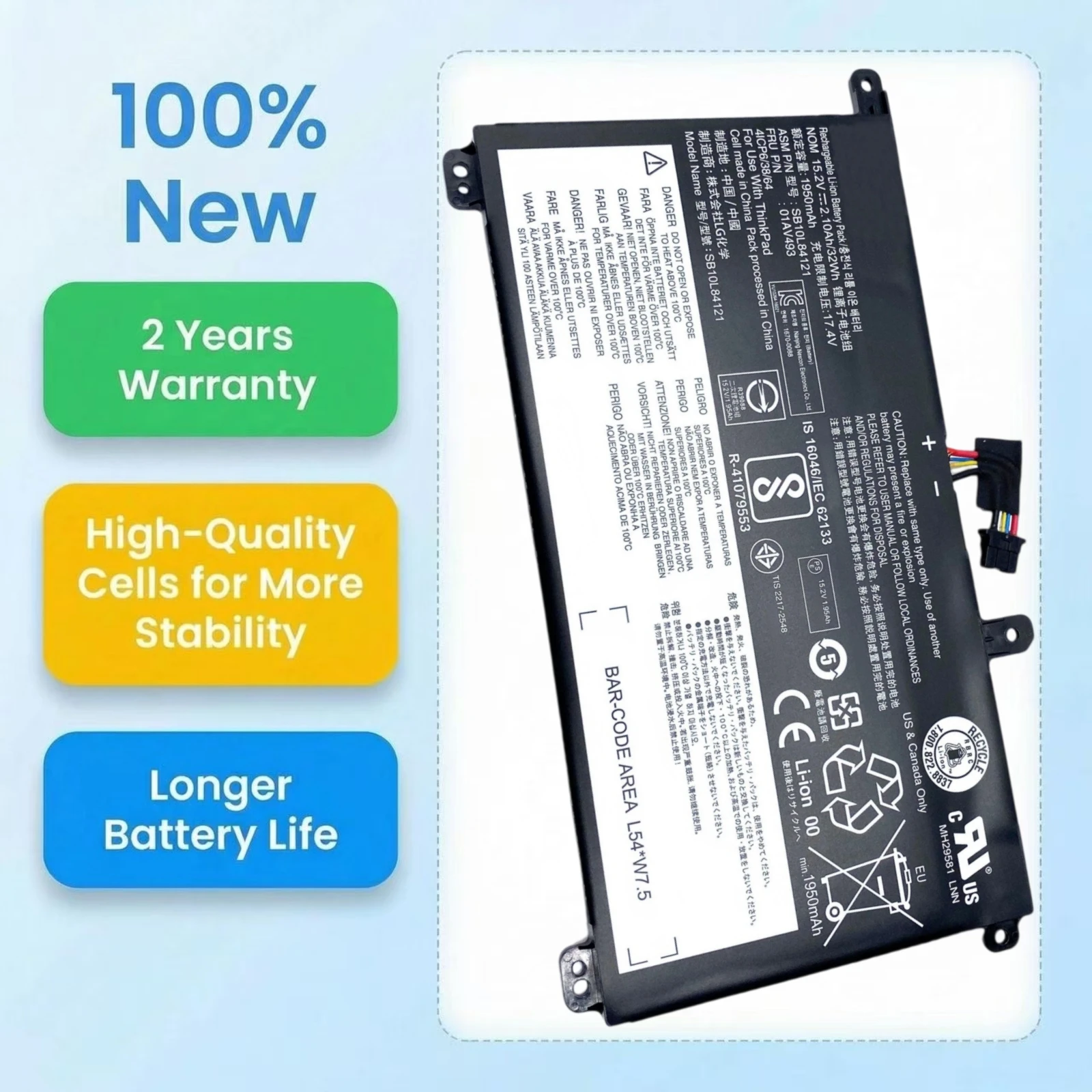 New 01AV493 32Wh Laptop Battery For Lenovo ThinkPad T570 T580 P51S P52S SB10L84121 00UR890 00UR891 00UR892 SB10L84122 SB10L84123