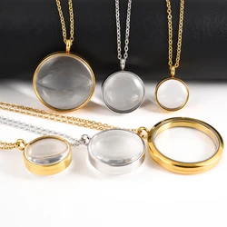 1Pc Stainless Steel Double Curved Glass Cremation Ashes Locket Pendant Necklaces DIY Round Relicario Collares Para Mujer Jewelry