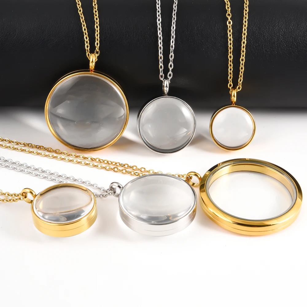 1Pc Stainless Steel Double Curved Glass Cremation Ashes Locket Pendant Necklaces DIY Round Relicario Collares Para Mujer Jewelry