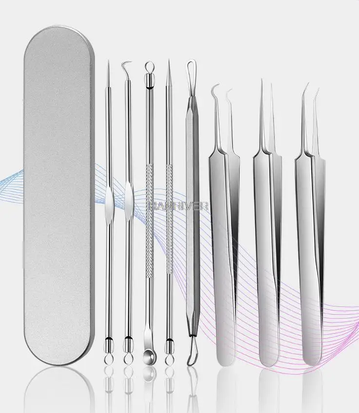 Kit per la rimozione della cellulite con estrattore di comedoni in acciaio inossidabile ultra affilato, pinzette per punti neri, raccoglitrice per acne e set di aghi per sebum