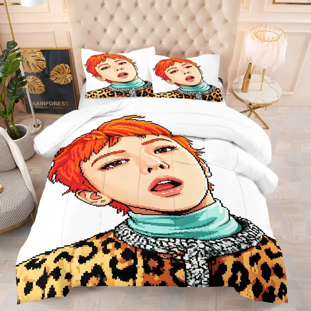 Orange Hair Leopard Print Man Comforter Set Quilt Bedding Set Pillowcase Retro Street Teen Bedroom Bedding