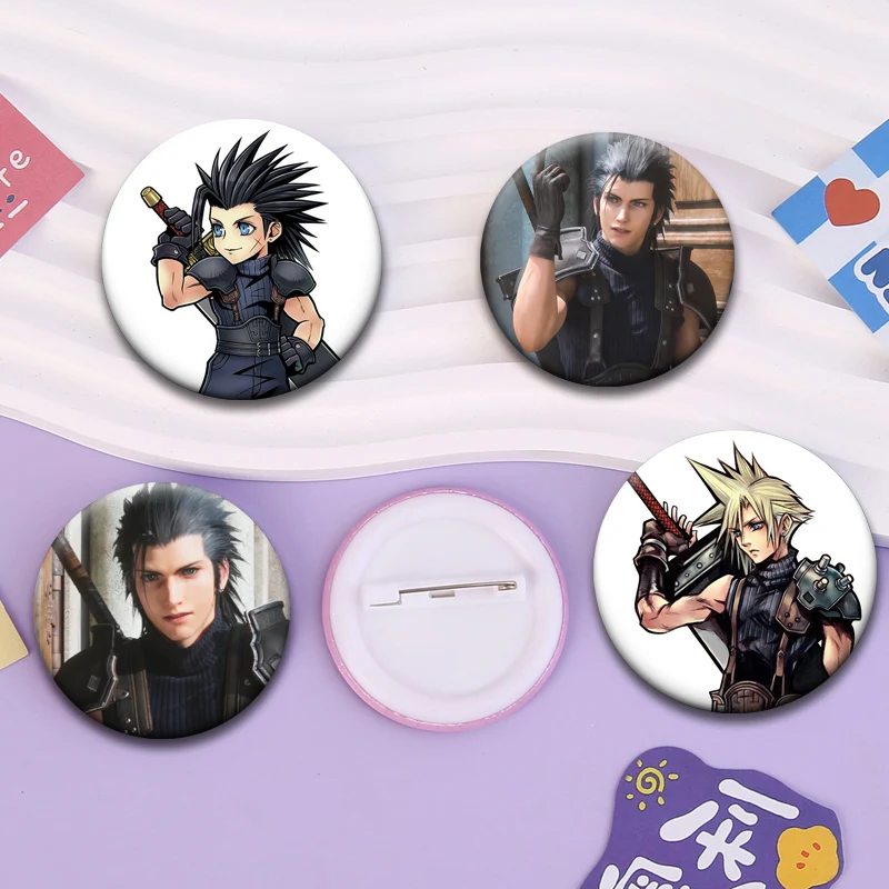 58mm Anime Button Pins Cloud Strife Zack Fair Cartoon Badge Exquisite Round Brooches for Backpack Accessories Jewelry Gifts