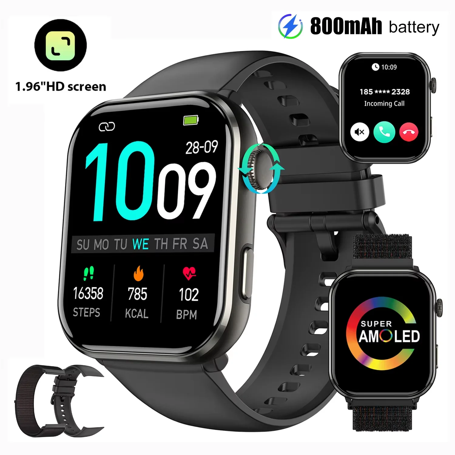 Blackview R60 Bluetooth Call Smartwatch For Men Women 1.96 AMOLED HD Screen Health Monitoring Fitness Watch for Android IOS