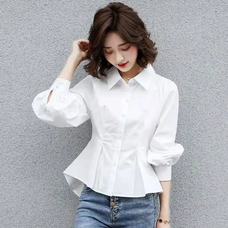 Long Sleeve Shirt Women Fashion Simple Red Blouse Korean Style Office Plus Size Top