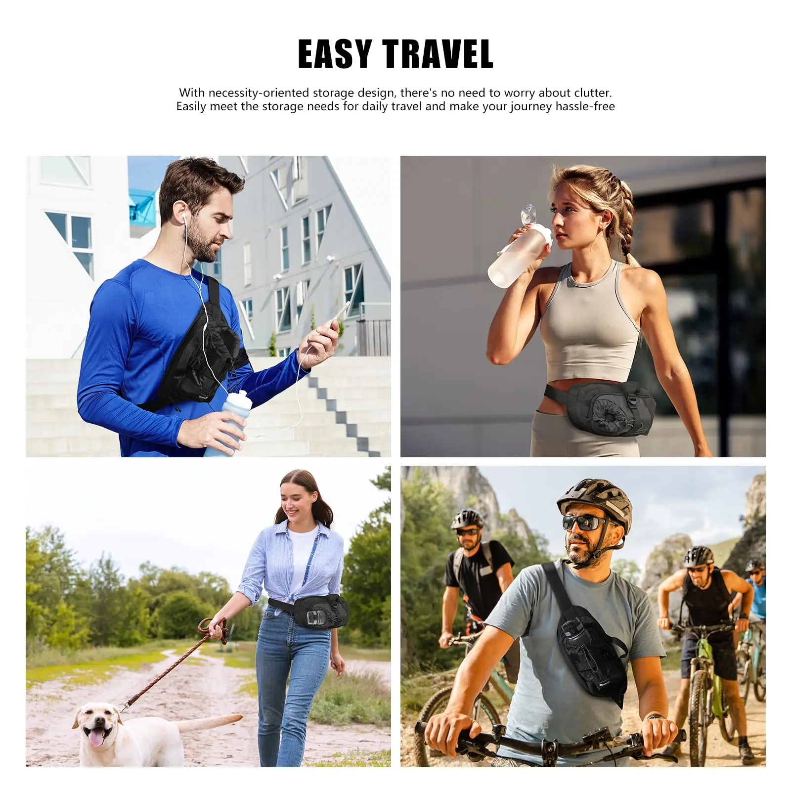 OCEGEAR Waist Pack with Water Bottle Holder for Men Women Chest Bag Running Waterproof for Outdoor Travel Cycling Climbing
