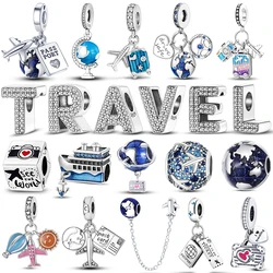 925 Sterling Silver Travel Passport Trunk Charms Fit Original Bracelet Diy Airplane Earth Beads for Jewelry Making Gift