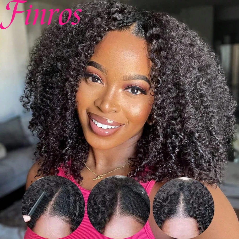

Finros Burmese Curly V Part Wig Human Hair Wigs For Women 200% Glueless Burmese Curly V Part Half Wig Wear And Go For Women