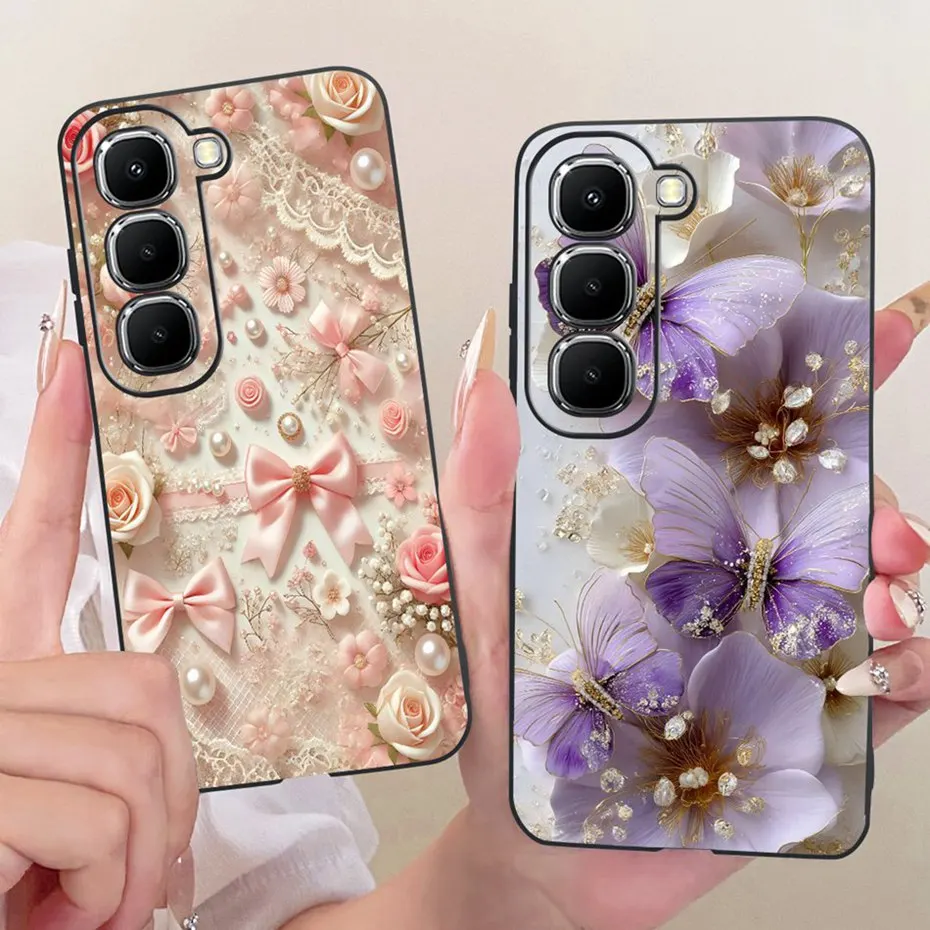 For Infinix Hot 70 Beautiful Floral Butterfly Pattern Phone Case For Infinix Hot70 X6895B Black Silicone Soft Cases