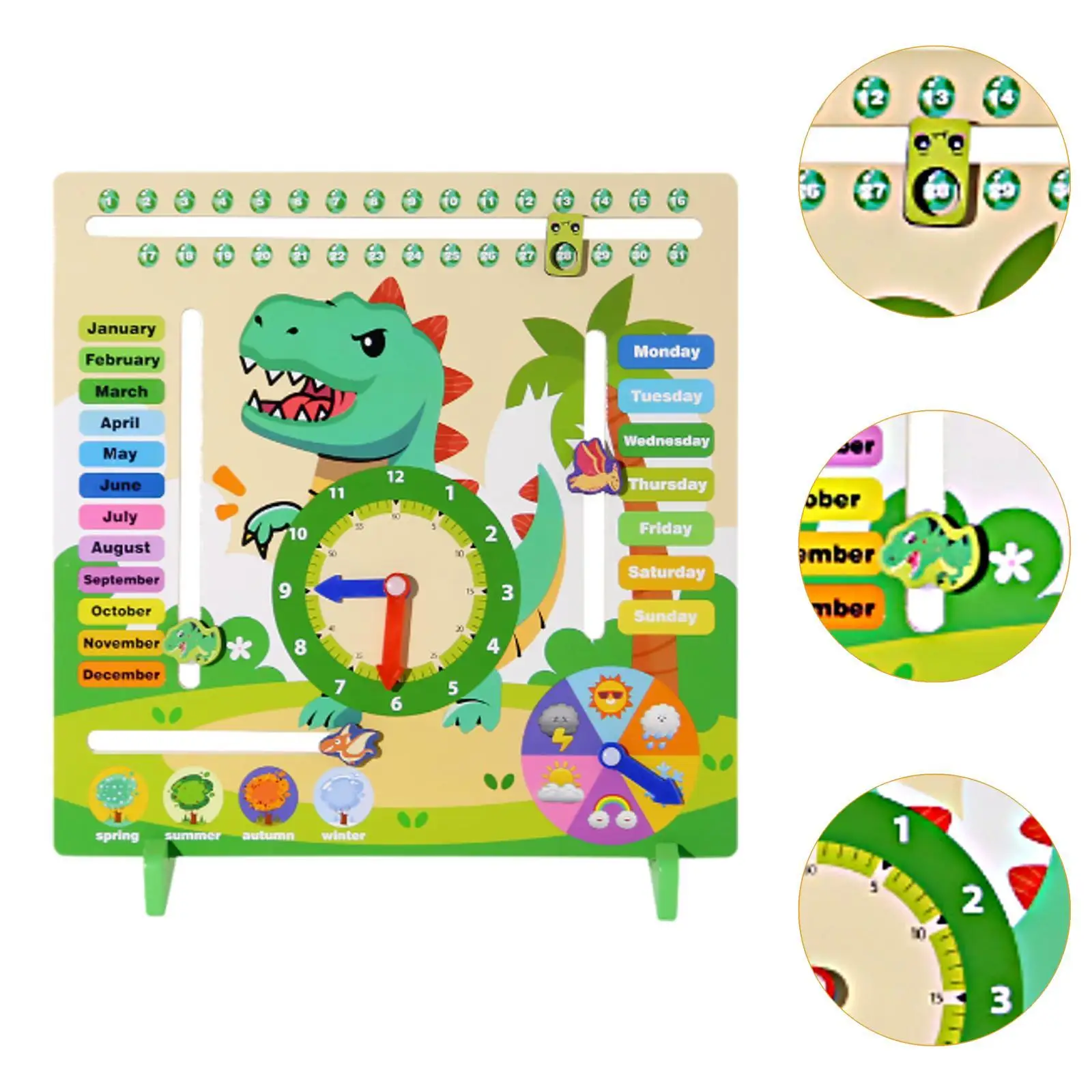 Kids Daily Calendar Teaching Clock, Calendar Preschool 6 in 1 Teaching Clock Season Weathers for Party Trip Birthday Gifts