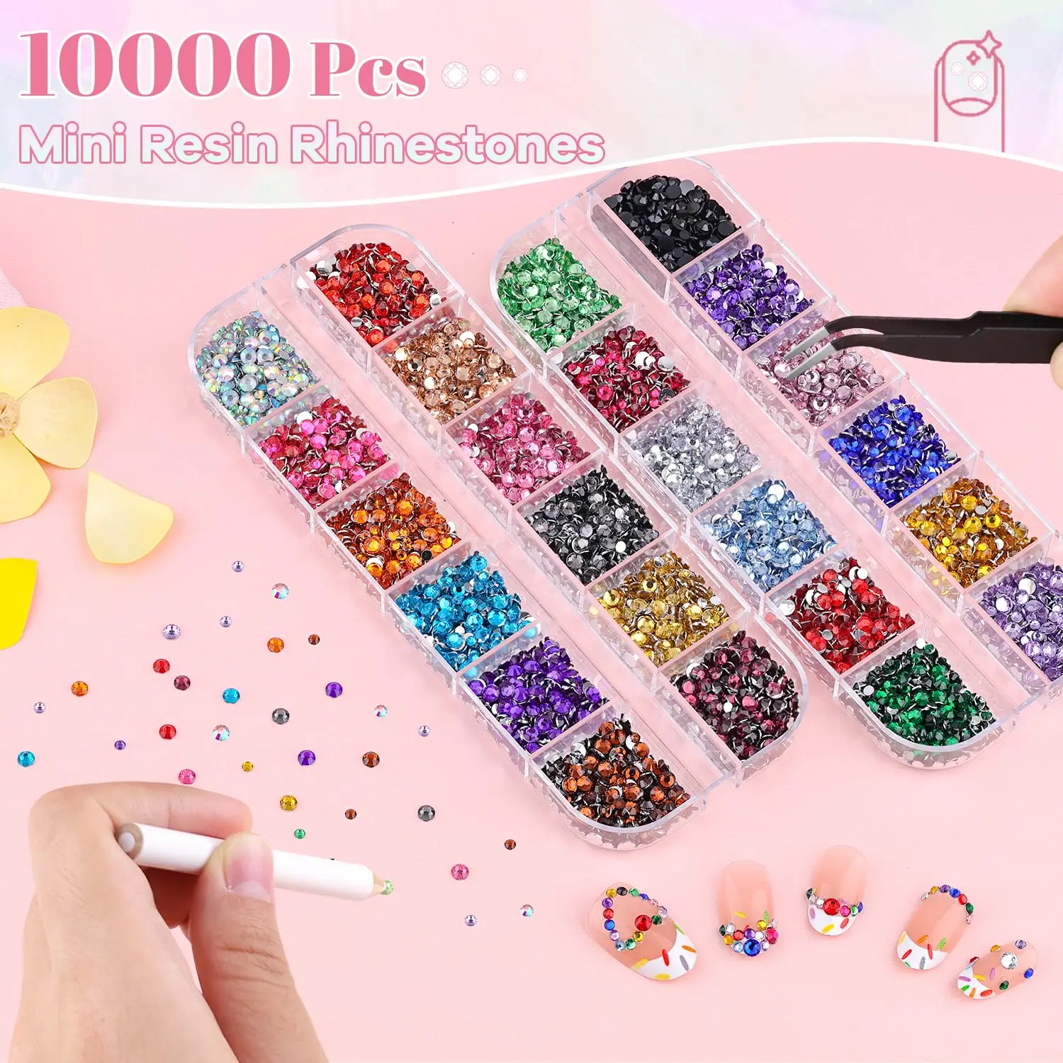 5000 Uds pequeños diamantes de imitación de resina para decoración de uñas, diamantes de imitación coloridos de 2/3MM, gemas para uñas deslumbrantes con parte posterior plana, dije de diamantes de imitación para uñas