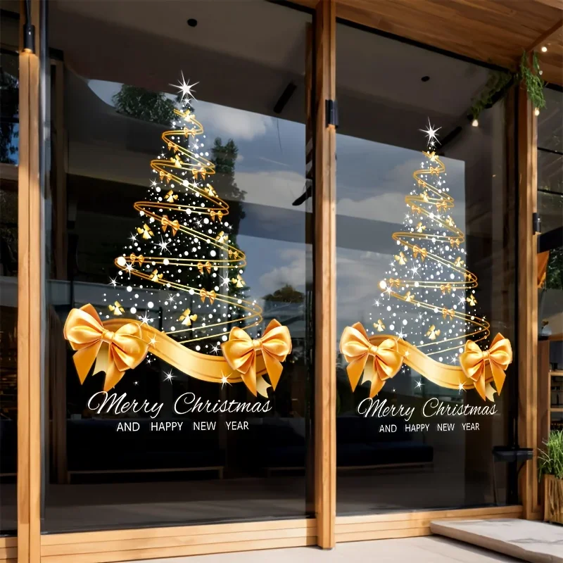 Gouden kerstboomstickers DIY vrolijk kerstfeest vensterglas deur elektrostatische stickers, raamdecoratiestickers