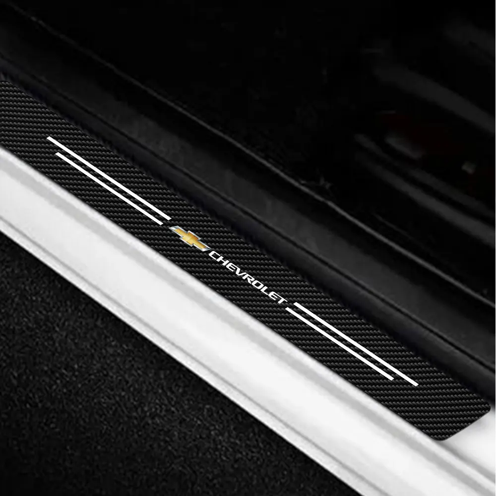 4pcs/set Carbon Fiber Leather Car Door Sill Anti-Scratch Decorative Sticker For Chevrolet Cruze Lacetti Sonic Spark Sail Aveo