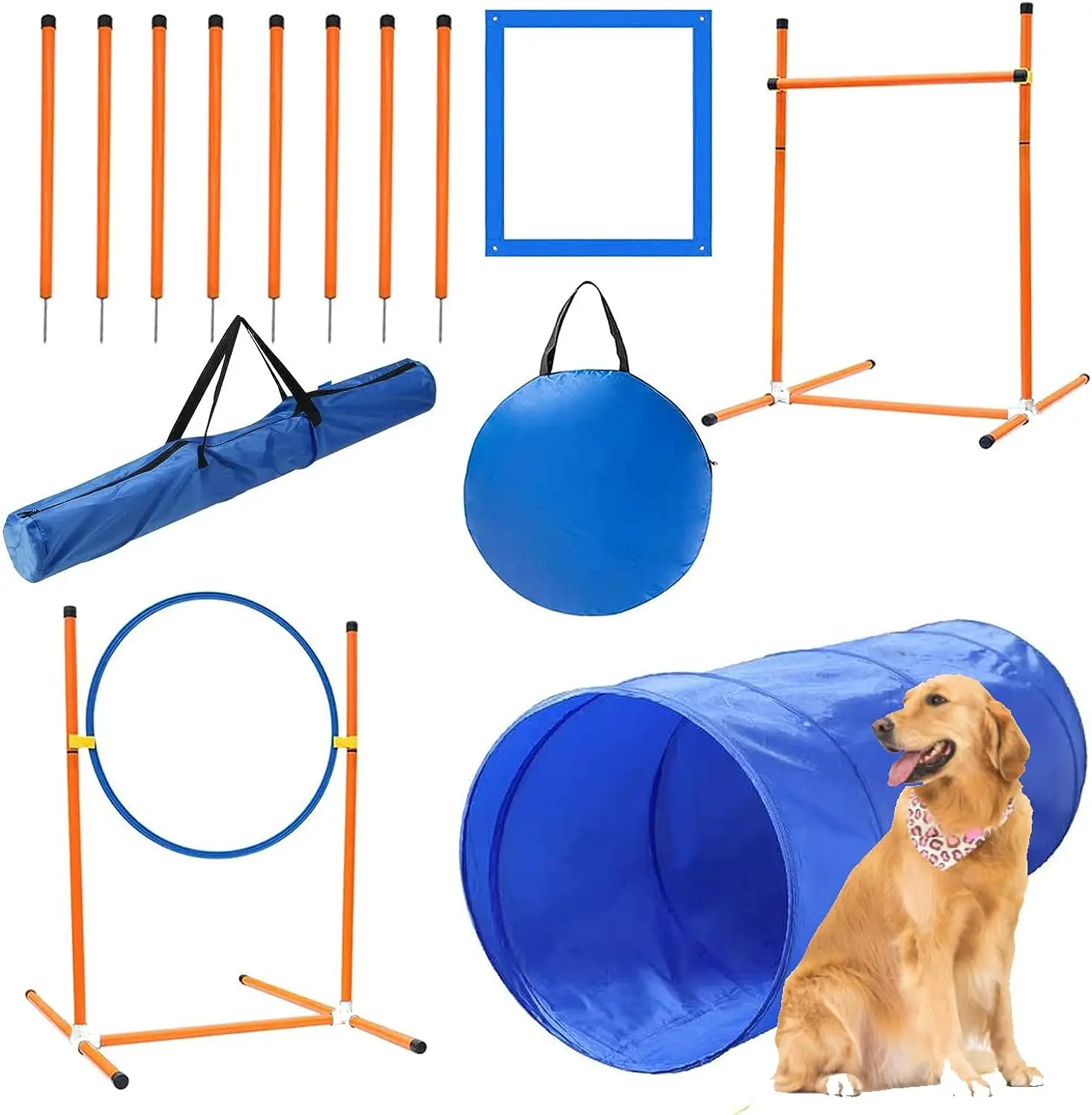 

Customized Logo Blue Dog Agility Training Equipment 16 Pcs Indoor And Outdoor Course XL Size For Pet Training