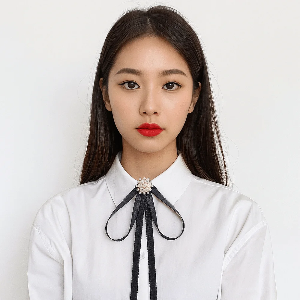 بسيط بلون أسود الشريط دبوس اللؤلؤ متعدد الطبقات جنازة دبوس تذكاري JK الراين الأسود القوس ربطة العنق موحدة الملحقات #3