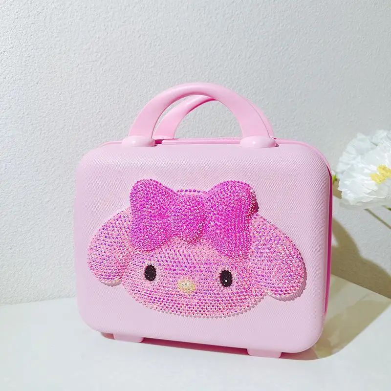 Olá kittys strass mala portátil sanrio kawaii criatividade caixa de presente festival lembranças 12 polegadas caso cosmético mala