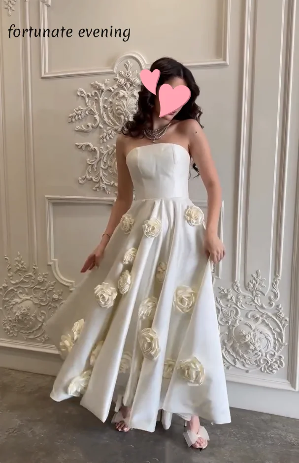 

Fortunate Evening Elegant Vintage Sweet Ivory Flowers Satin A-Line New Customized Formal Occasion Prom Dress Evening Party Gowns