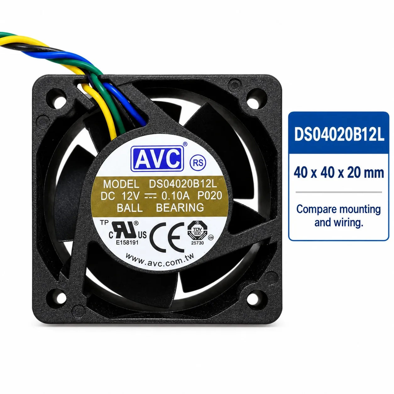 DS04020B12L Server Cooling Fan 40x40x20mm 4020 12V 0.1A PWM Dual Ball Bearing 2-Pack for AVC