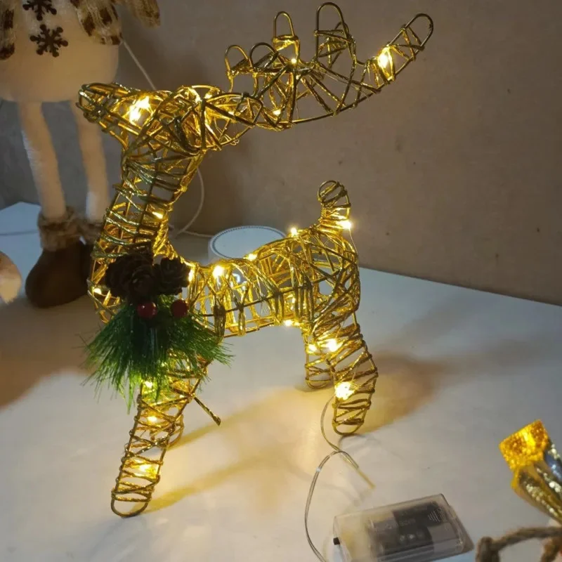 

Золотой блестящий рождественский орнамент в виде оленя, украшение в виде лося с сосновой шишкой и лентой для подвешивания деревьев 2025 года и праздничного домашнего дисплея