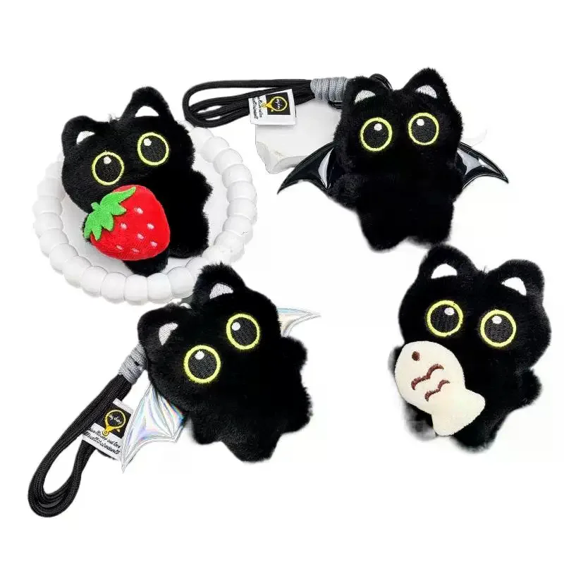 

Ins Big Eyes Punk Cat Plush Pendant Bag Decoration For Boy Girl Birthday Gift Ghost Wing Little Black Cat Plush Toy Doll Pendant