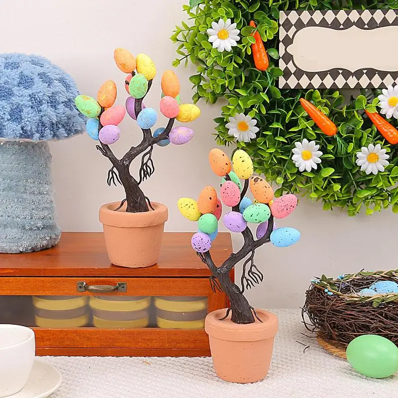 Easter Egg Potted Plant Artificial Colorful Painting Foam Egg Tabletop EasterEgg Tree Decor Home Centerpiece Flower Arrangement