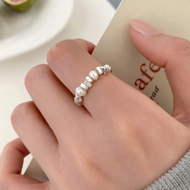 Fashion Minimalist Pearl Beaded Rings for Women Korean Irregular Pearl Finger Ring Adjustable Elastic Rings Women Jewelry Gifts