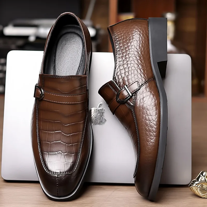 

Men Leather Dress Shoes Fashion Print Pointed Toe Caual Shoes Business Leisure Slip-on Loafers