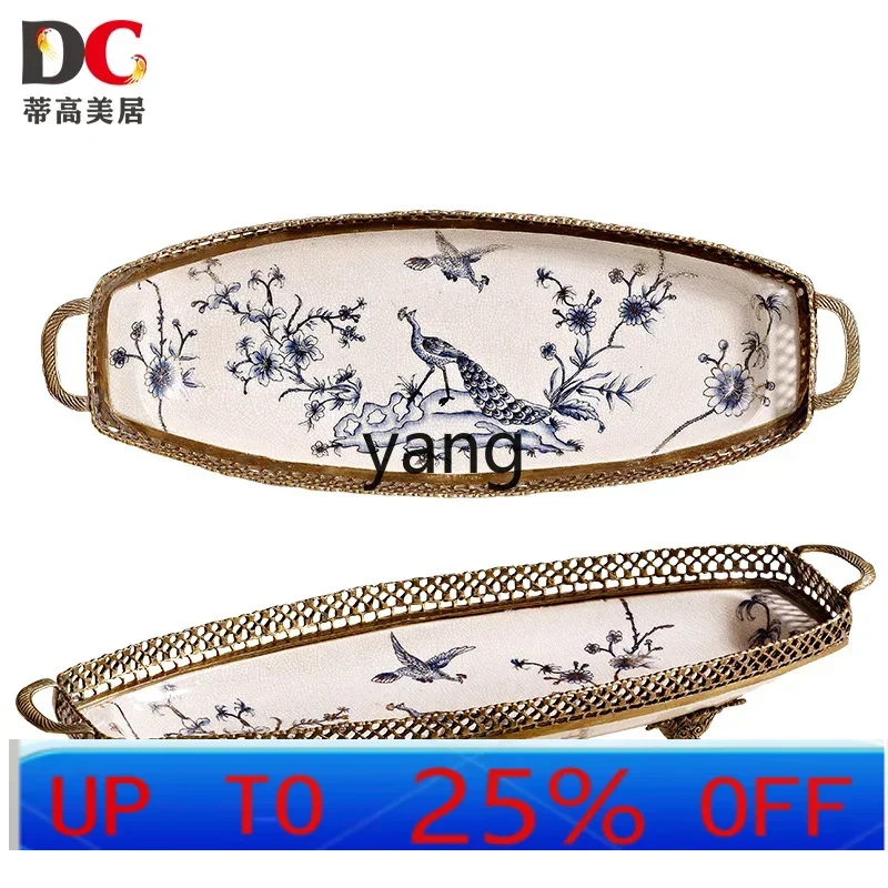 LH   Ceramic Inlaid Copper Creative Decorative Plate Decoration Vintage Crafts