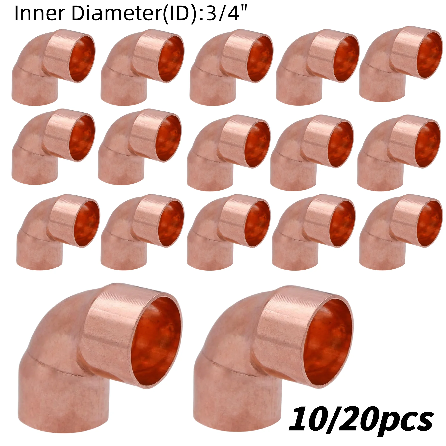 3/4 Inch Inner Diameter Copper Elbow Welded 90 Degree Copper Connector for HVAC Pipe Connection