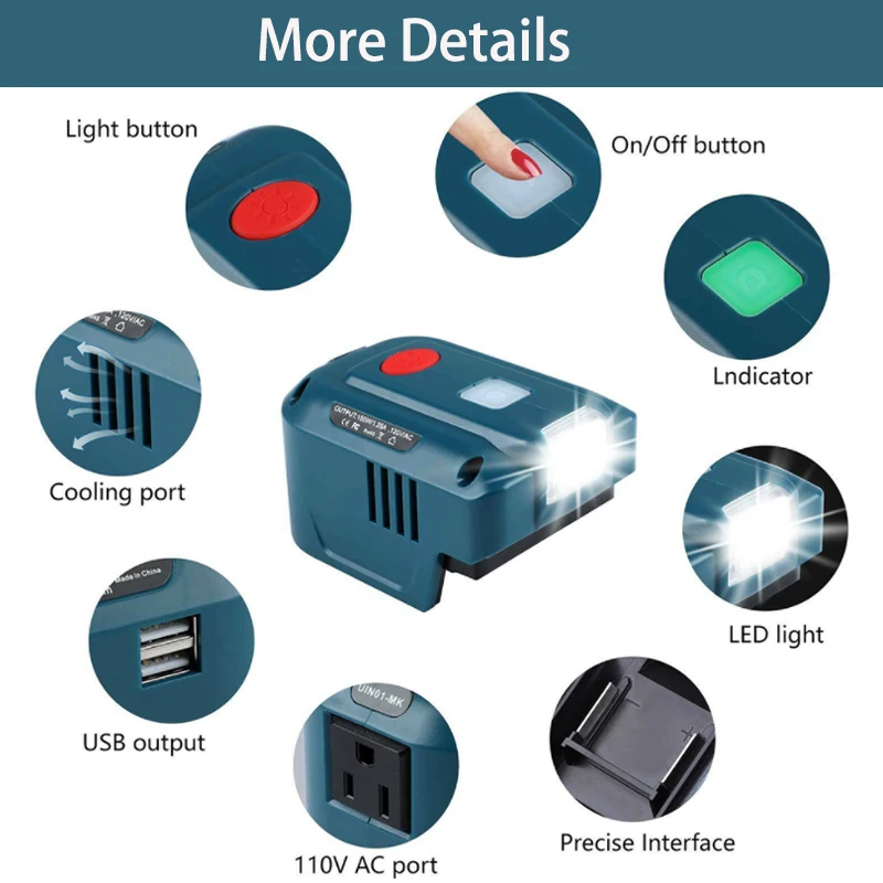 Fuente de alimentación para Makita, generador inversor de batería de iones de litio de 18V, enchufe europeo y estadounidense, Adaptador USB Con luz