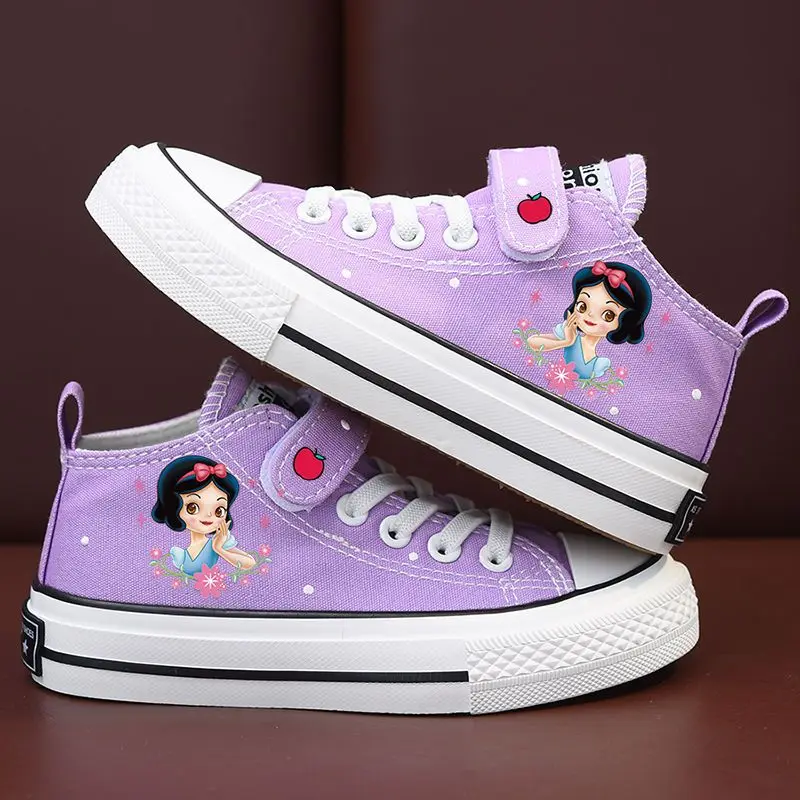 Disney Children\'s Casual Canvas Shoes Girls\' Cartoon Priness Snow White Shoes Girls\' Purple Breathable Shoes Flats Size 24-37